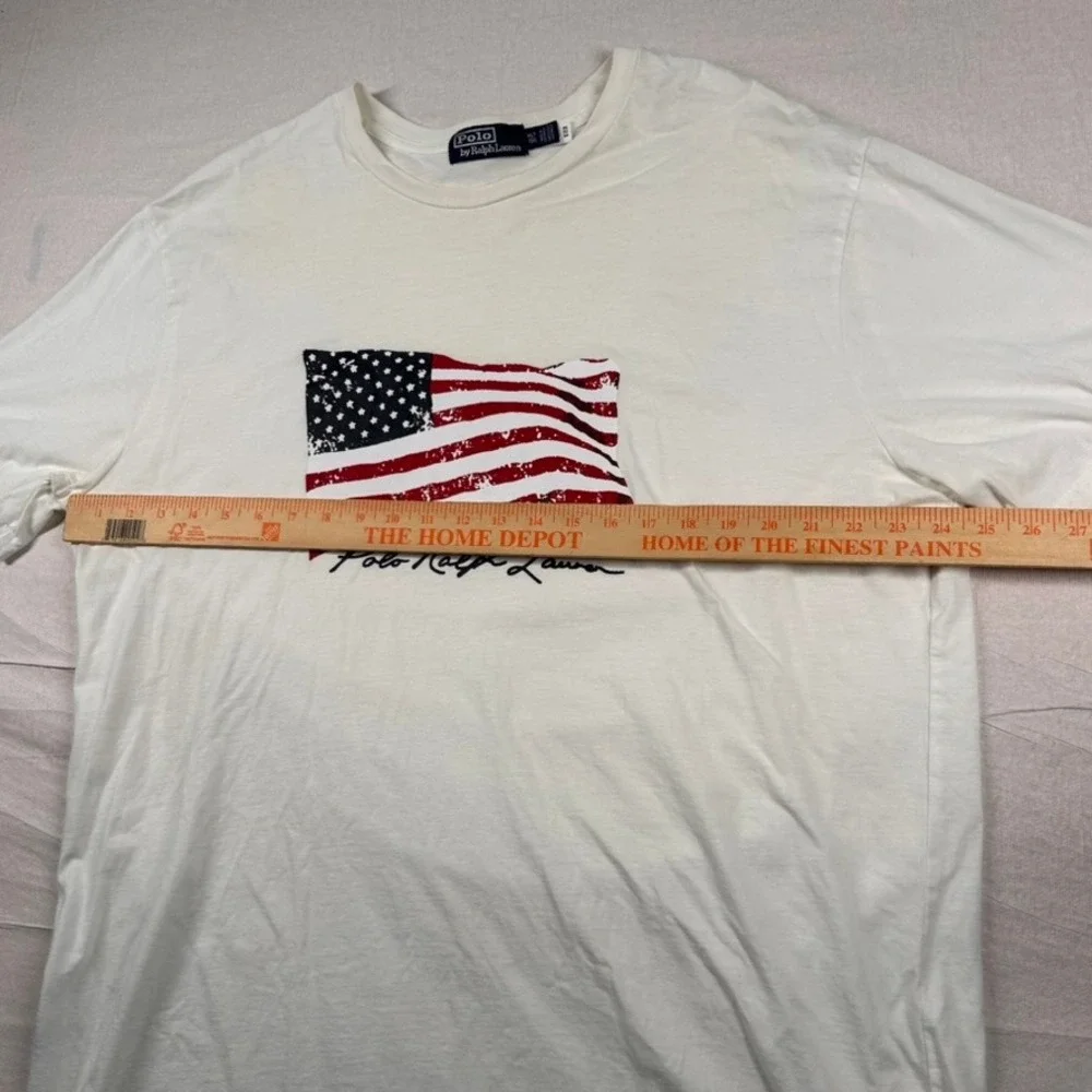 Polo Ralph Lauren Shirt Mens XLT Tall American Flag Graphic White Cotton Stained